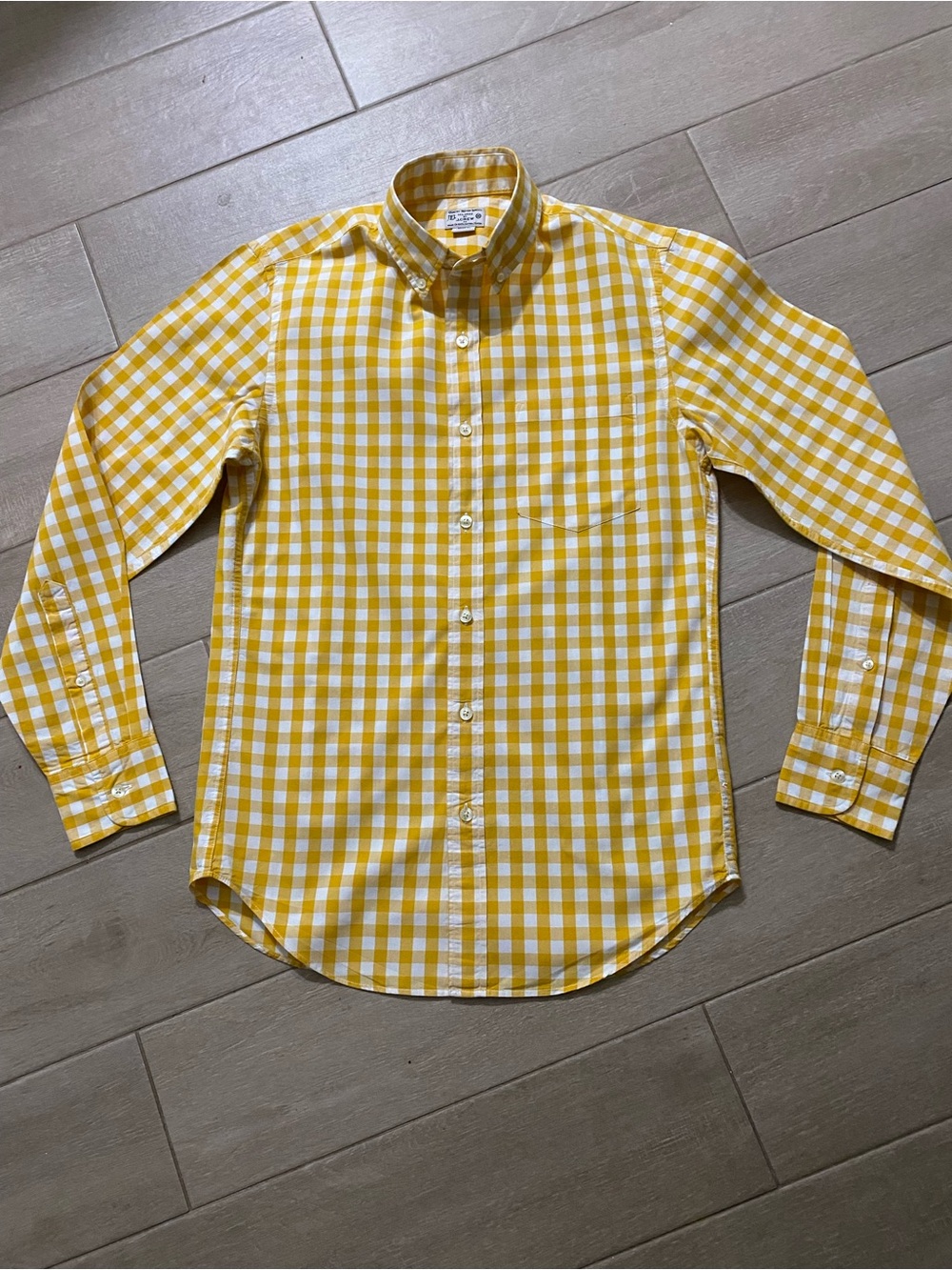 J. Crew Yellow and White Gingham Button-Down Shirt